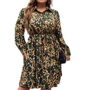 SHEIN Clasi Plus Allover Print Belted Shirt Dress